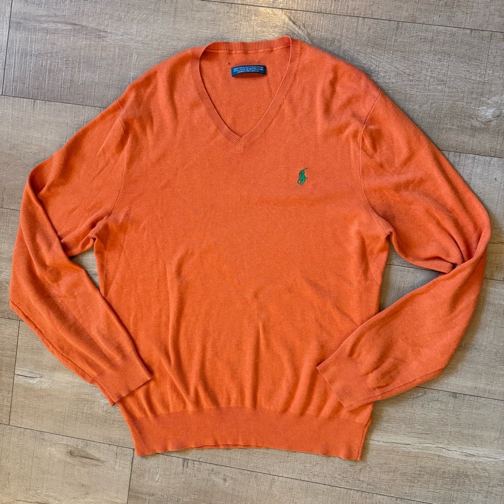 Polo by Ralph Lauren vneck Sweater Orange green pony estimated medium preppy